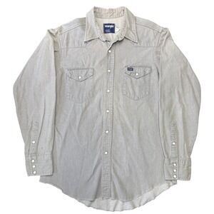 Wrangler Gray Western Pearl Snap Shirt Regular Fit XL X Long Tails Cowboy